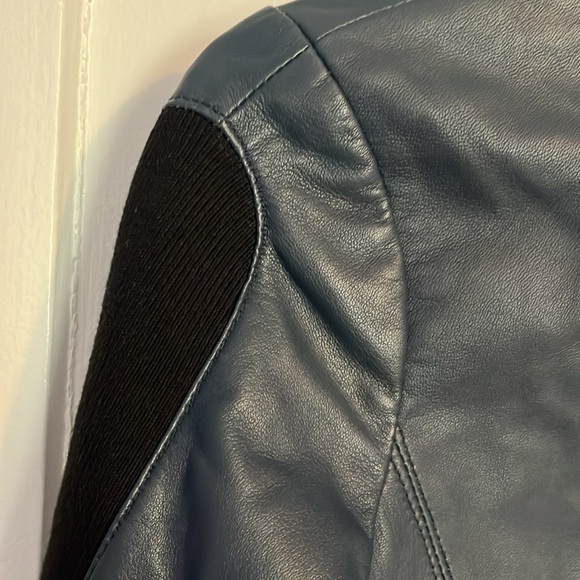 NWOT Cut 25 by Yigal Azuroeul blue leather jacket ribbed sleeves - Picture 10 of 15